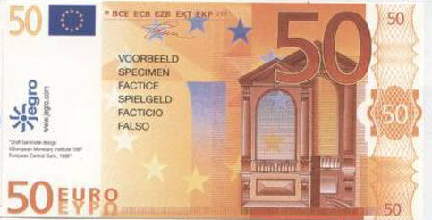 Fac-simili dei 50 euro accettati nei cambiamonete