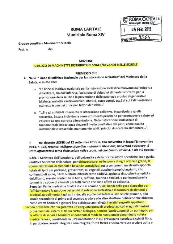 Comune di Roma. Passa la mozione del M5S per il vending nelle scuole