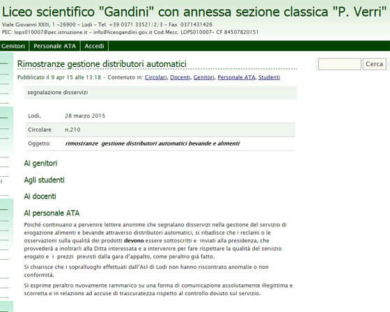 Lettere anonime sul servizio d.a. La scuola risponde