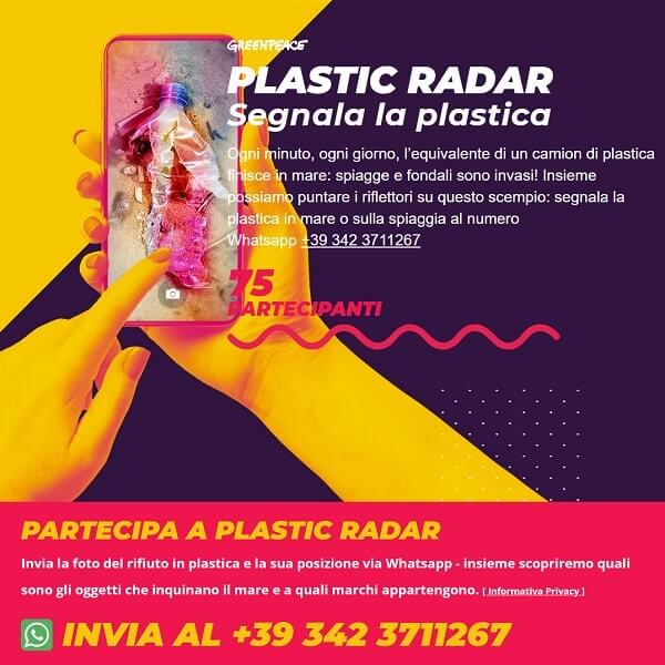 Plastic Radar: segnala la plastica a Greenpeace con Whatsapp