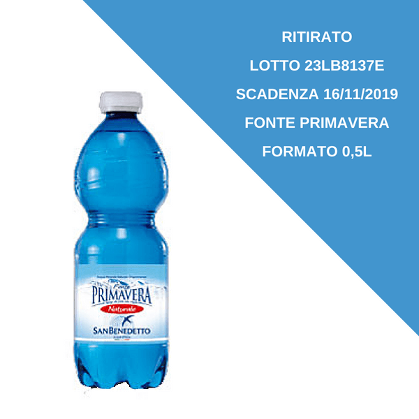 Ritirato il lotto 23LB8137E Acqua San Benedetto Fonte Primavera