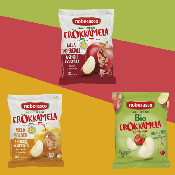 Crokkamela è il nuovo snack di Noberasco: spicchi di mele essiccate croccanti e gustose