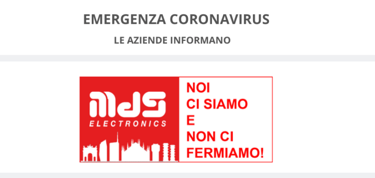 Emergenza Coronavirus. Le aziende informano: MDS Electronics