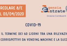 COVID-19. Vending: sospeso termine 60 giorni tra una rilevazione e l’altra dei corrispettivi