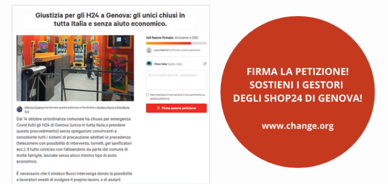 I gestori degli Shop24 di Genova chiedono sostegno. Firma la petizione su change.org!