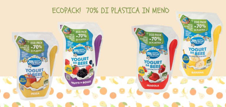 Da Latteria Merano lo yogurt da bere in eco pack con – 70% di plastica