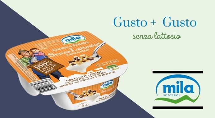 Yogurt Mila Gusto + Gusto senza lattosio con cereali e biscotti al cioccolato