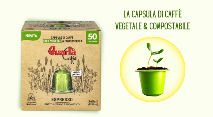 Quarta Caffè sceglie la capsula vegetale e compostabile due volte certificata