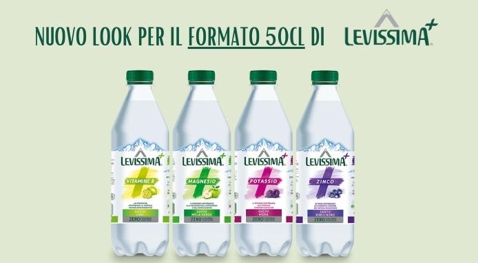 La nuova bottiglia di Levissima+, l’acqua minerale con sali minerali e vitamine